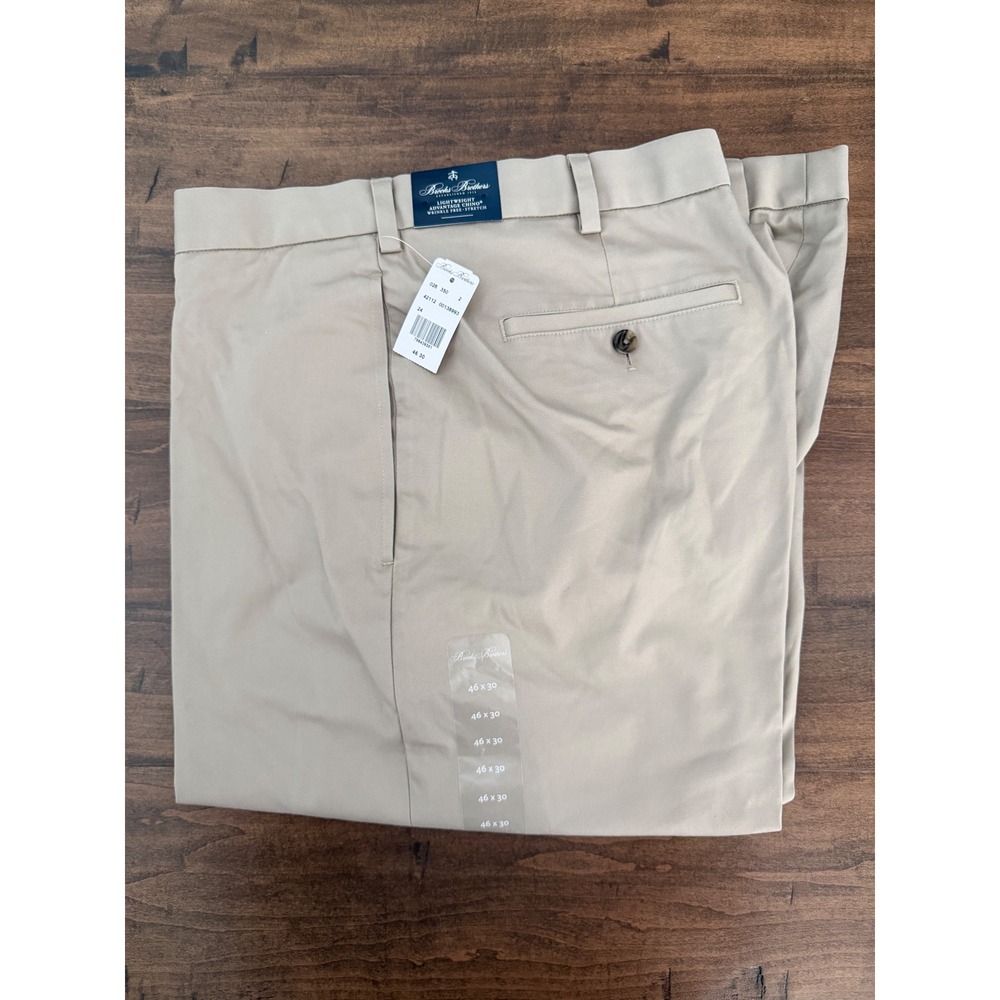 Brooks Brothers Mens Lightweight Advantage Chino Khaki Pants 46x30 Wrinkle Free